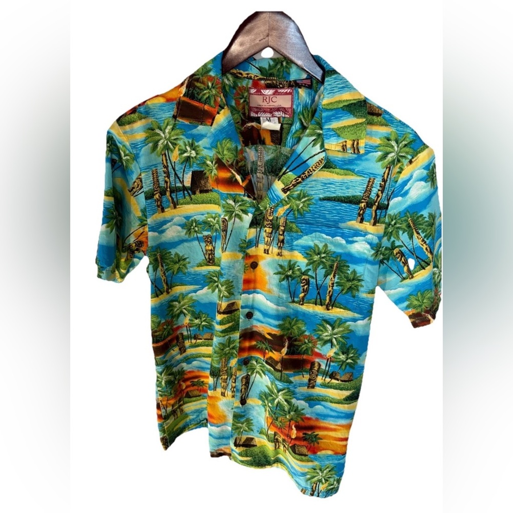 RJC Men's Hawaiian Shirt Made In Hawaii Short Sleeve Cotton Colorful Size Med